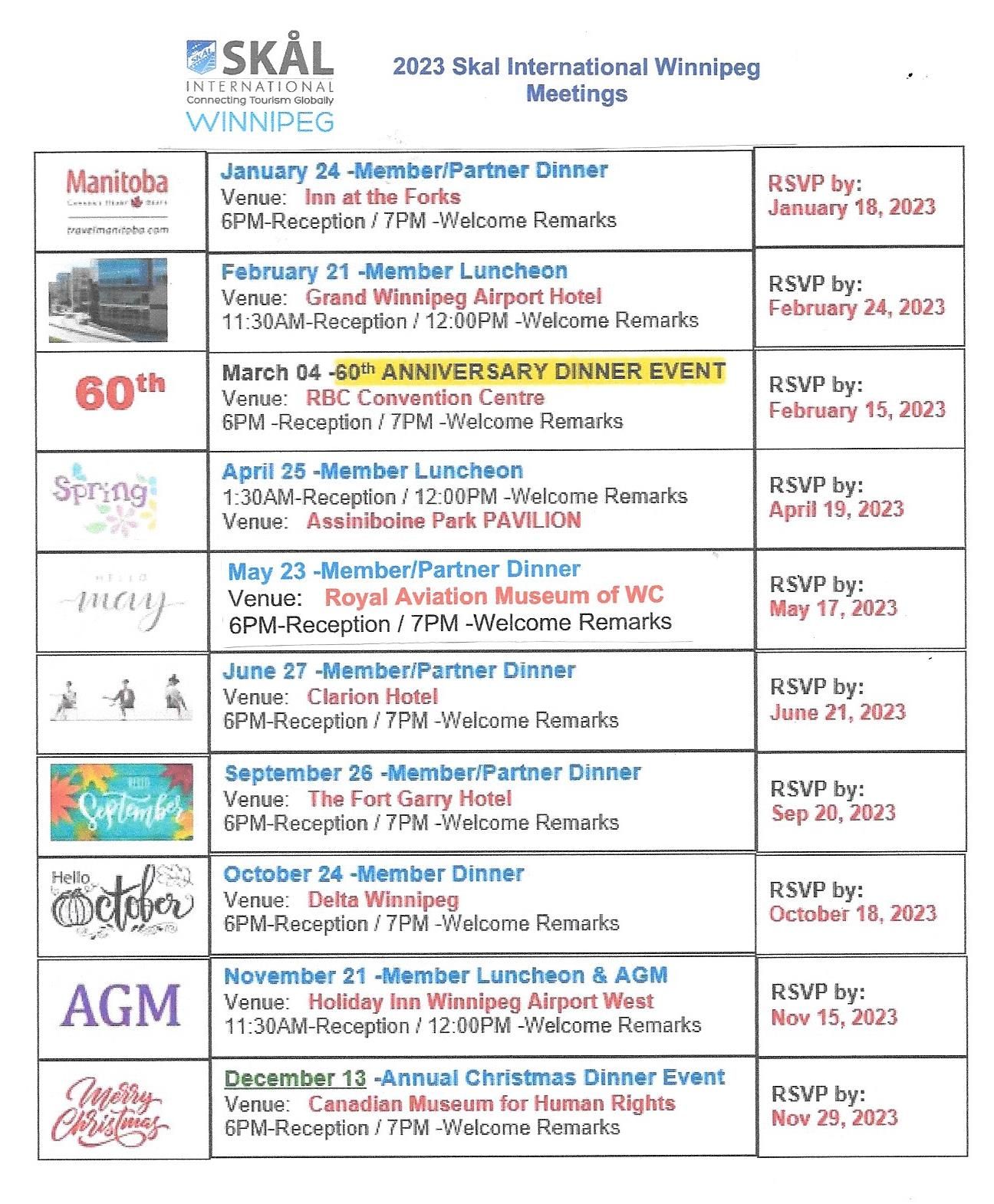 Winnipeg January December 2023 All Meetings/ Events WINNIPEG